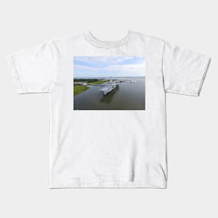 Photo from drone of a side view of the USS Yorktown Kids T-Shirt